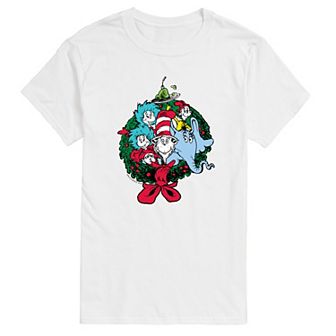 Men's Dr. Seuss Characters Christmas Wreath Graphic Tee