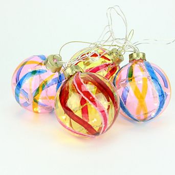 PENN 4 ct Pink & Red LED Glass Swirl Ball Christmas Ornament String Light Set