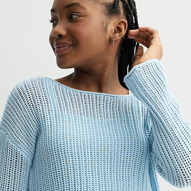 Girls 7-16 eyeshadow Floral Mini Dress & Mesh Pullover Sweater Set