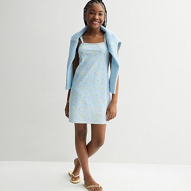 Girls 7-16 eyeshadow Floral Mini Dress & Mesh Pullover Sweater Set