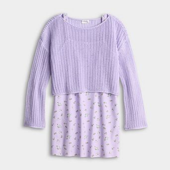 Girls 7-16 eyeshadow Floral Mini Dress & Mesh Pullover Sweater Set