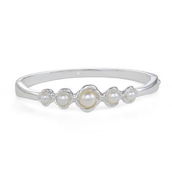 You're Invited Silver Tone Lab Grown Pearl Bangle Bracelet
