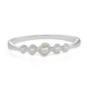 You're Invited Silver Tone Lab Grown Pearl Bangle Bracelet