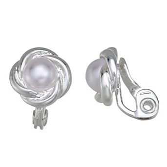 You're Invited Silver Tone Lab Grown Pearl Clip-On Stud Earrings