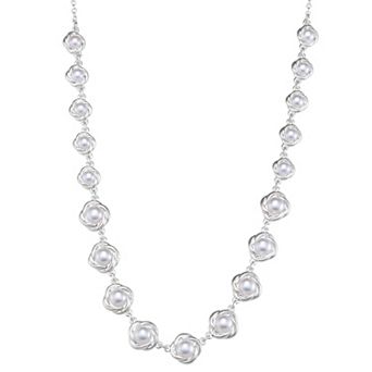 You're Invited Silver Tone Lab Created Pearl Collar Necklace