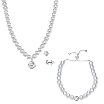 You're Invited Silver Tone Lab Grown Pearl Necklace, Bracelet & Earrings Set