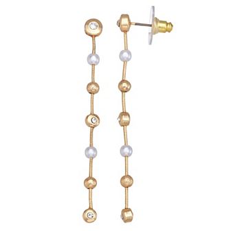 You're Invited Gold Tone Simulated Pearl Linear Drop Earrings