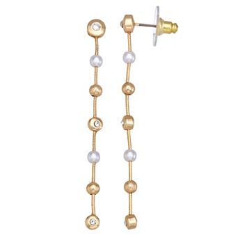 You're Invited Gold Tone Simulated Pearl Linear Drop Earrings