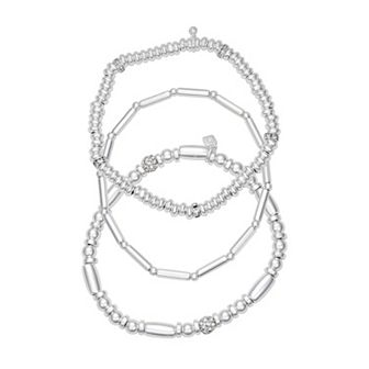 Nine West Silver Tone 3-Row Beaded Stretch Bracelet