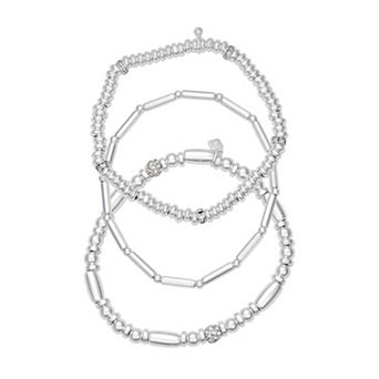 Nine West Silver Tone 3-Row Beaded Stretch Bracelet