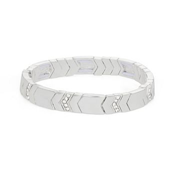 Nine West Silver Tone Simulated Crystal Accent Stretch Bracelet