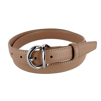 CTM Women's Leather Dress Belt with Metal Keeper
