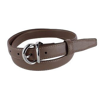 CTM Women's Leather Dress Belt with Metal Keeper