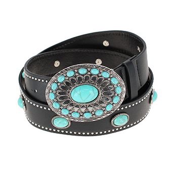 CTM Women's Western Bohemian Turquoise Buckle Belt