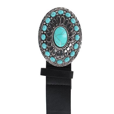 CTM Women's Western Bohemian Turquoise Buckle Belt