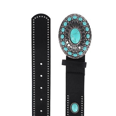 CTM Women's Western Bohemian Turquoise Buckle Belt