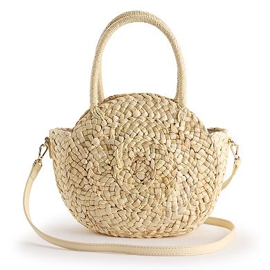 LC Lauren Conrad Jasmine Oval Embroidery Straw Tote Bag