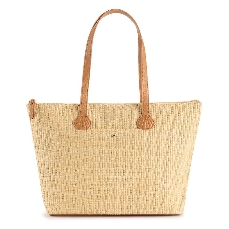 LC Lauren Conrad Summer Straw Tote Bag, Dark Natural Brown