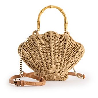 LC Lauren Conrad Shell Wicker Top Handle Bag