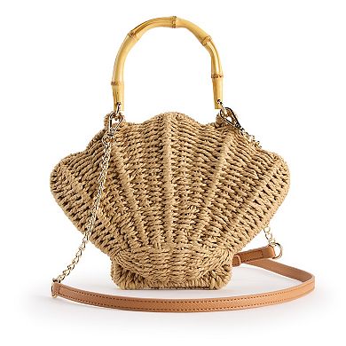 LC Lauren Conrad Shell Wicker Top Handle Bag
