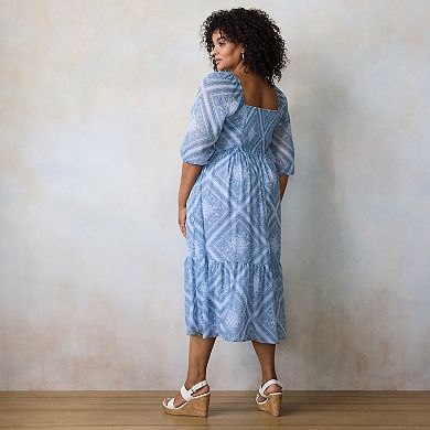 Plus Size LC Lauren Conrad Square Neck Puff Sleeve Midi Dress