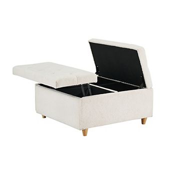 Ottoman Coffee Table with Lift Top, Sherpa Fabric Tufted Upholstered Ottoman with Storage