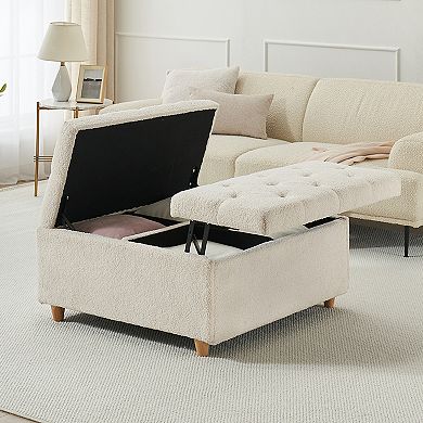 Ottoman Coffee Table with Lift Top, Sherpa Fabric Tufted Upholstered Ottoman with Storage