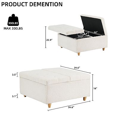 Ottoman Coffee Table with Lift Top, Sherpa Fabric Tufted Upholstered Ottoman with Storage