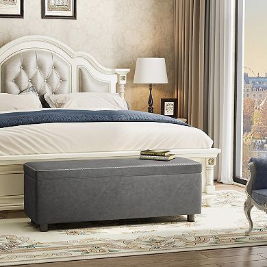 Storage Ottoman Bench with Synthetic Leather, Dual Safety Hinges, and 660 lbs Load Capacity