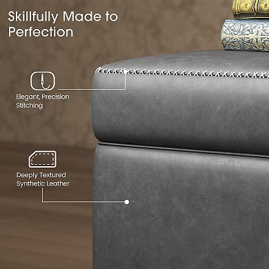 Storage Ottoman Bench with Synthetic Leather, Dual Safety Hinges, and 660 lbs Load Capacity