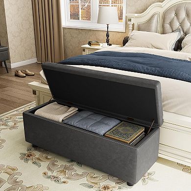 Storage Ottoman Bench with Synthetic Leather, Dual Safety Hinges, and 660 lbs Load Capacity