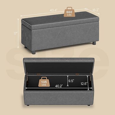 Storage Ottoman Bench with Synthetic Leather, Dual Safety Hinges, and 660 lbs Load Capacity