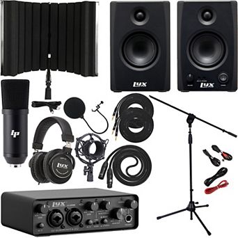 LyxPro 2x2 USB Audio Interface with Asio Driver, Software, Studio Monitors & Isolation Shield