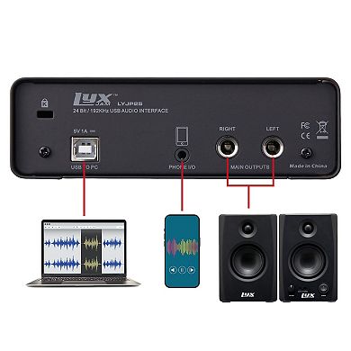 LyxPro 2x2 USB Audio Interface with Asio Driver, Software, Studio Monitors & Isolation Shield