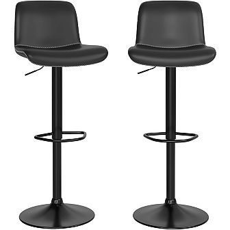 Set of 2 Modern Adjustable Height Swivel Bar Stools with Back, Leather for Kitchen Island & Bar