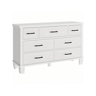 Modern 7-Drawer Wooden Dresser with Metal Handles,Storage Organizer for Bedroom & Living Room,White