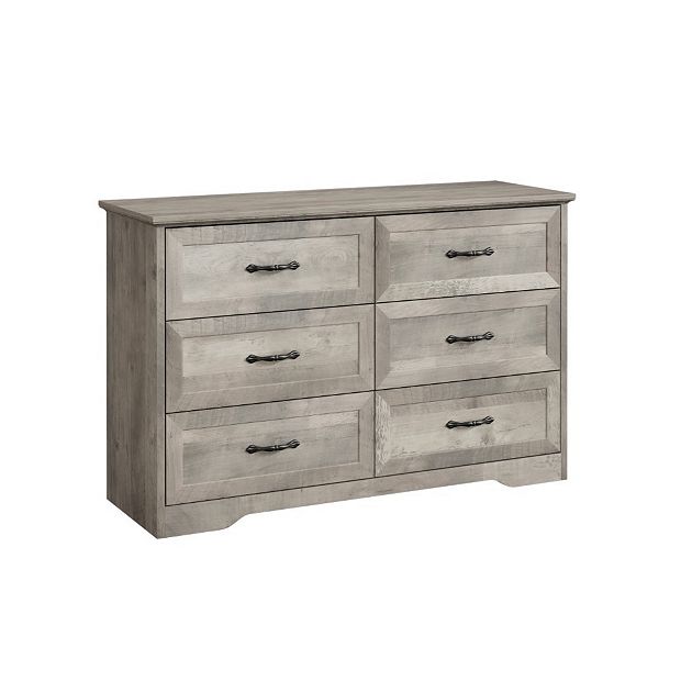 Wood Dresser with 6 Drawers, Tall Storage Cabinet with Large Drawers &  Metal Handles,Gray+
