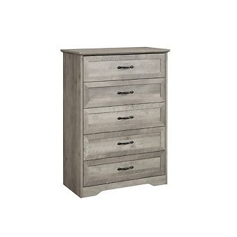 Wood Dresser with 5 Drawers, Tall Storage Cabinet with Large Drawers & Metal Handles,Black