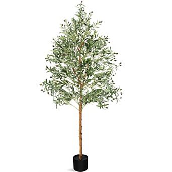 7FT (83") Indoor Artificial Olive Tree with Lifelike Fruits & Leaves Waterproof Decor