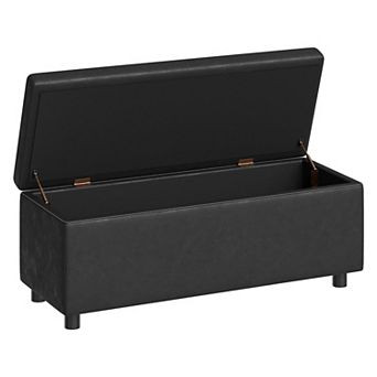 Storage Ottoman Bench with Synthetic Leather, Stitching, and Dual Safety Hinges—Durable and Stylish
