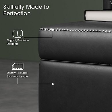 Storage Ottoman Bench with Synthetic Leather, Stitching, and Dual Safety Hinges—Durable and Stylish