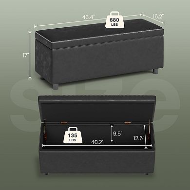 Storage Ottoman Bench with Synthetic Leather, Stitching, and Dual Safety Hinges—Durable and Stylish