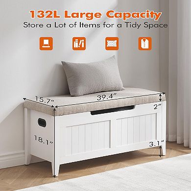42" Wooden Storage Bench with Flip-Top Toy Chest, Seating & 2 Safety Hinges