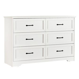 Wood Dresser with 6 Drawers, Tall Storage Cabinet with Large Drawers & Metal Handles,White