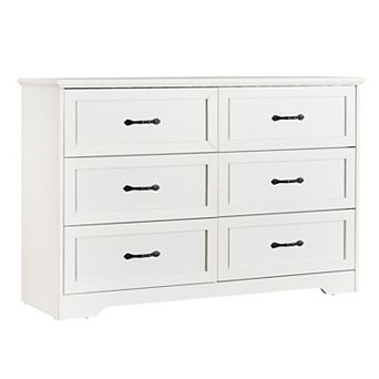 Wood Dresser with 6 Drawers, Tall Storage Cabinet with Large Drawers & Metal Handles,White