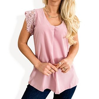 Women's V-Neck Sleeveless Blouse with Lace Shoulder Detail and Relaxed Fit Hemline