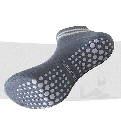 4 Pairs Women's Ankle Grip Yoga Socks Soft Cotton Non-Slip Bottom Striped Cuff