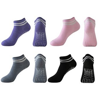 4 Pairs Women's Ankle Grip Yoga Socks Soft Cotton Non-Slip Bottom Striped Cuff