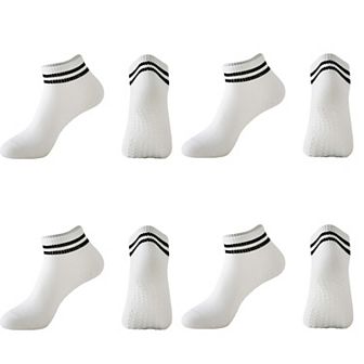 4 Pairs Women's Ankle Grip Yoga Socks Soft Cotton Non-Slip Bottom Striped Cuff