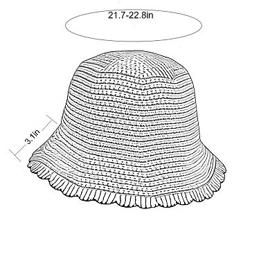 Women's Woven Floppy Bucket Hat with Scalloped Brim Edge Detail